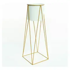 GENERICO - Porta Macetero Pedestal Maceta Plantas Blanco Dorado