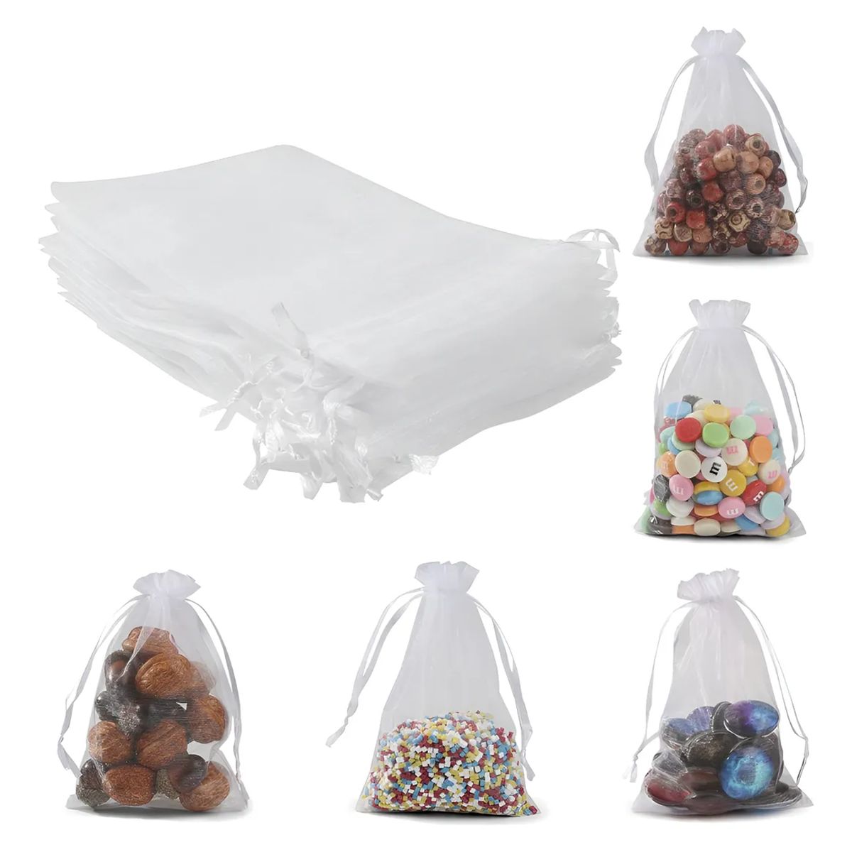 GENERICO - 100 Bolsas De Tela Bolsas Organza Blanca 15x20 Cm