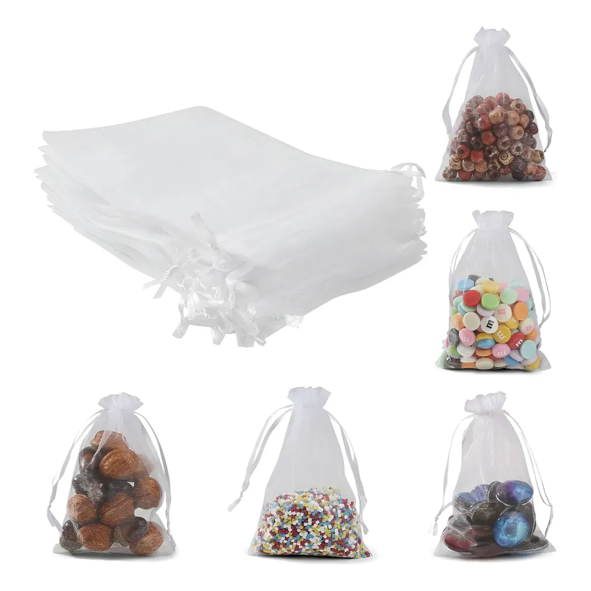 GENERICO - 100 Bolsas De Tela Bolsas Organza Blanca 15x20 Cm