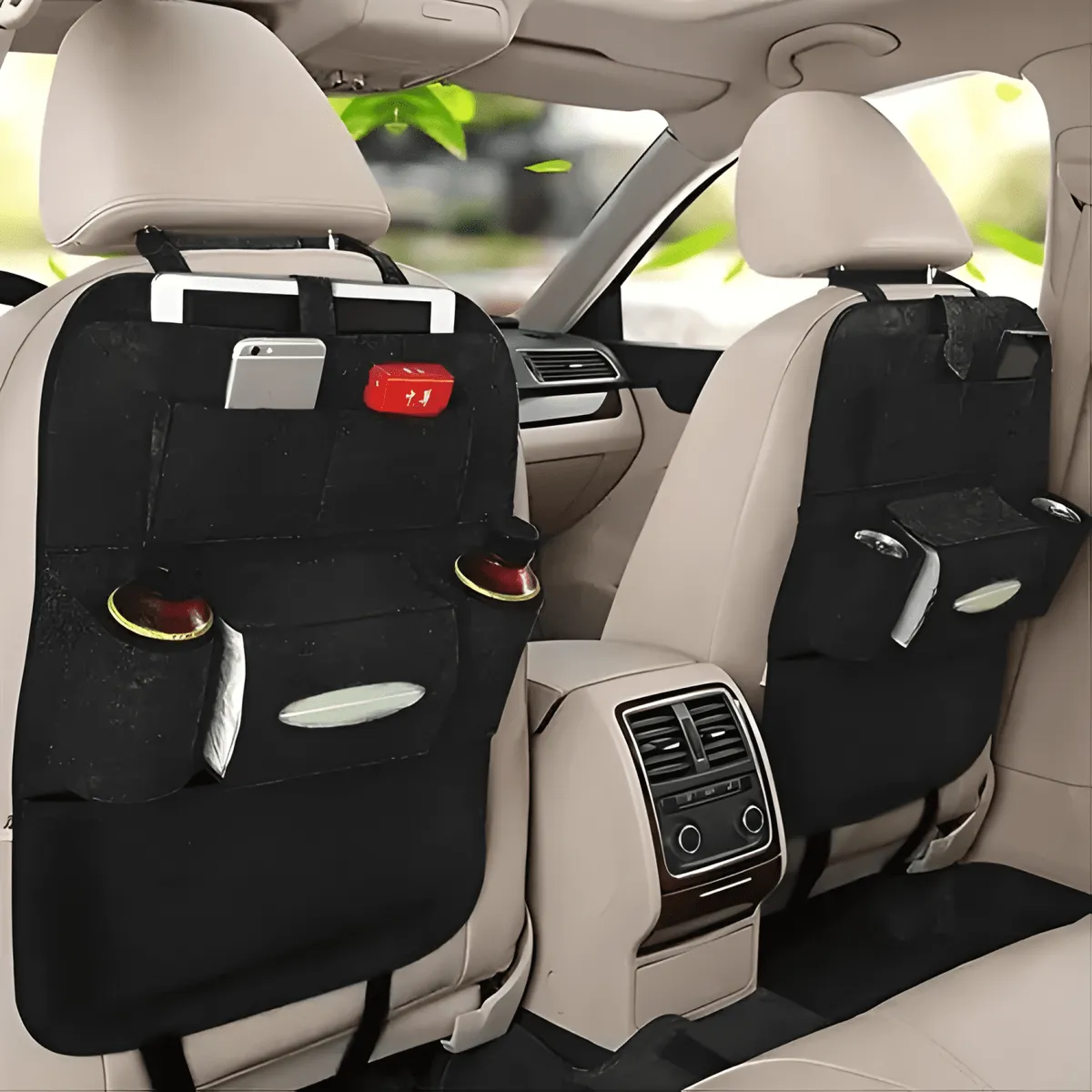 GENERICO - Pack 2 Organizadores Asiento Auto Lhua Tela No Tejida Negro
