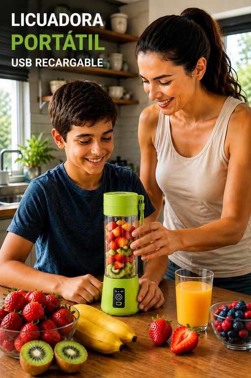 Licuadora Portátil USB Recargable para Smoothies y Jugos