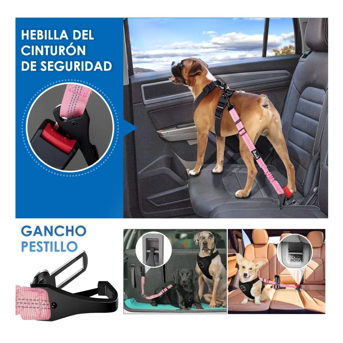 GENERICO - Correa Cinturón De Seguridad Auto Perros Con Plato Plegable