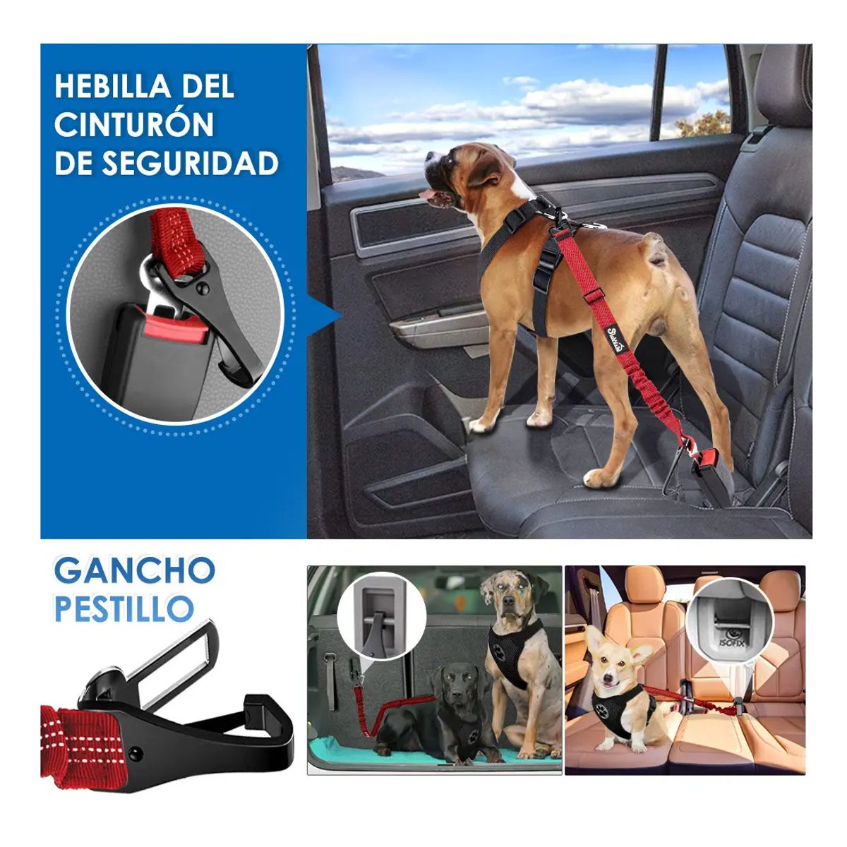 GENERICO - Correa Cinturón De Seguridad Auto Perros Con Plato Plegable