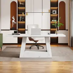 DELUXE - Escritorio Ejecutivo Blanco Lujo Estilo Marmol 160 cm