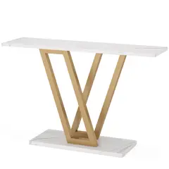 DELUXE - Arrimo Estilo Mármol Blanco Lujo Base Metálica Dorada En V