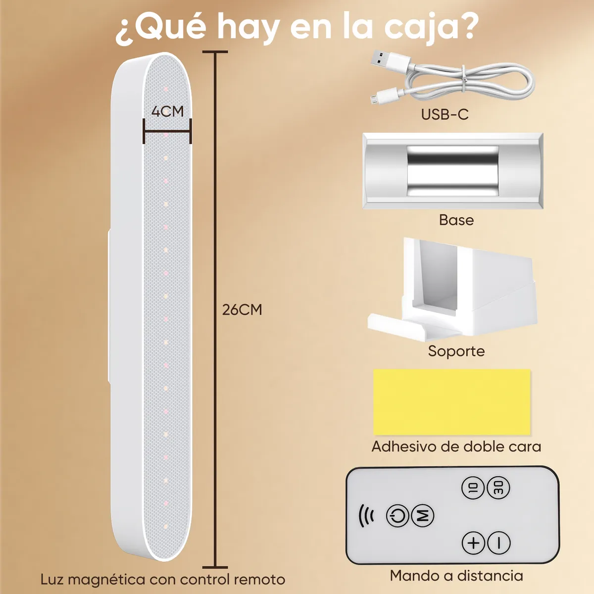AIZO - Luz LED magnética recargable 3 temperaturas control remoto sin perforar para escritorio armario
