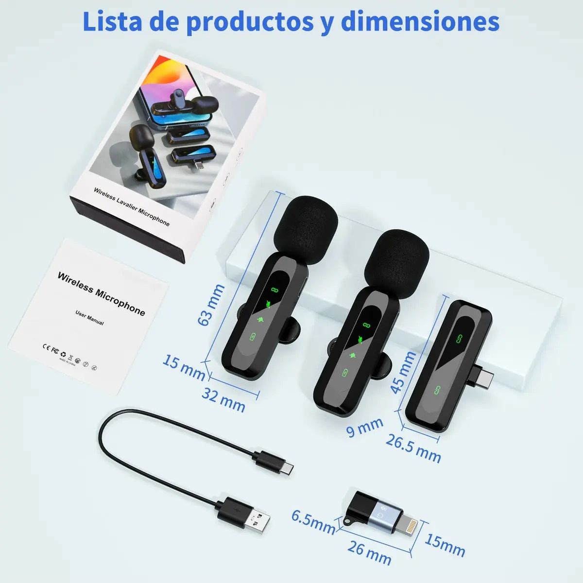 GENERICO - Micrófono Inalámbrico Para iPhone iPad Y Android Color Negro Labg