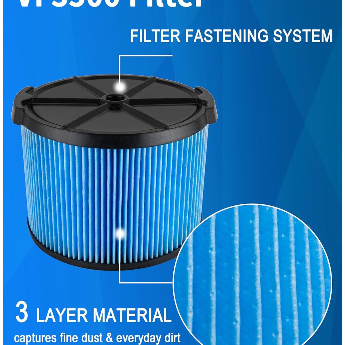 KUANGYE - Filtro Compatible Con Ridgid Vf3500 Vac Compatibles Dif Modelos