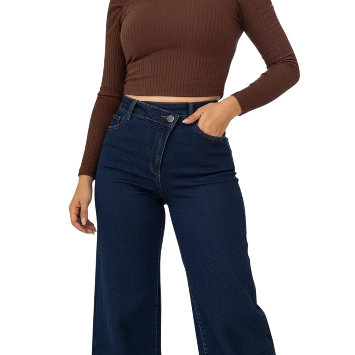 BLUE MOUNTAIN - Pantalón Jeans Mujer Denim Wide Leg Elasticado