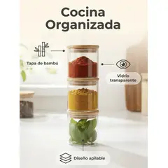 GENERICO - Set 6 Frascos 250ml c/u Para Condimentos Especias Tapa Bambú