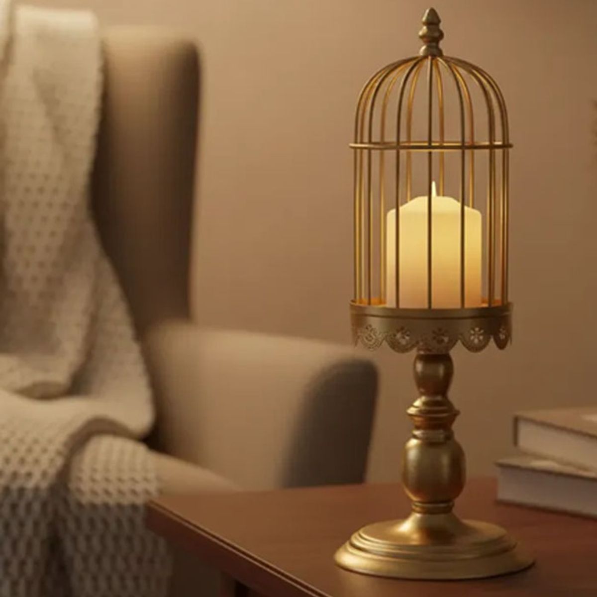 BRIC - Portavela De Metal Dorado Decorativo