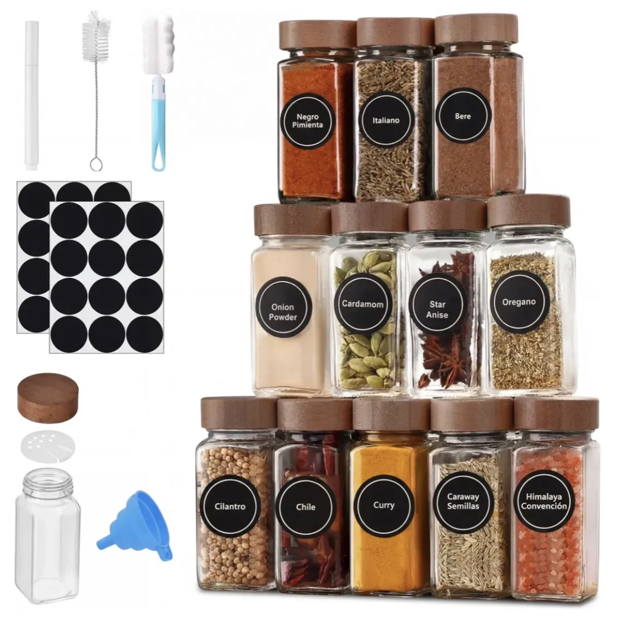 GENERICO - Set 12 Frascos Especieros De Vidrio 120ml C/u Para Cocina