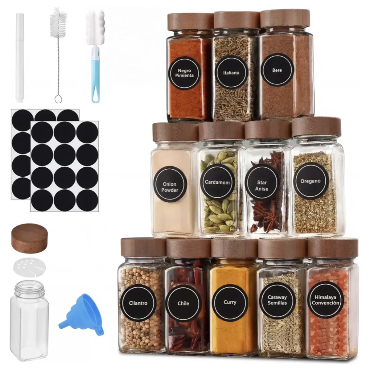GENERICO - Set 12 Frascos Especieros De Vidrio 120ml C/u Para Cocina