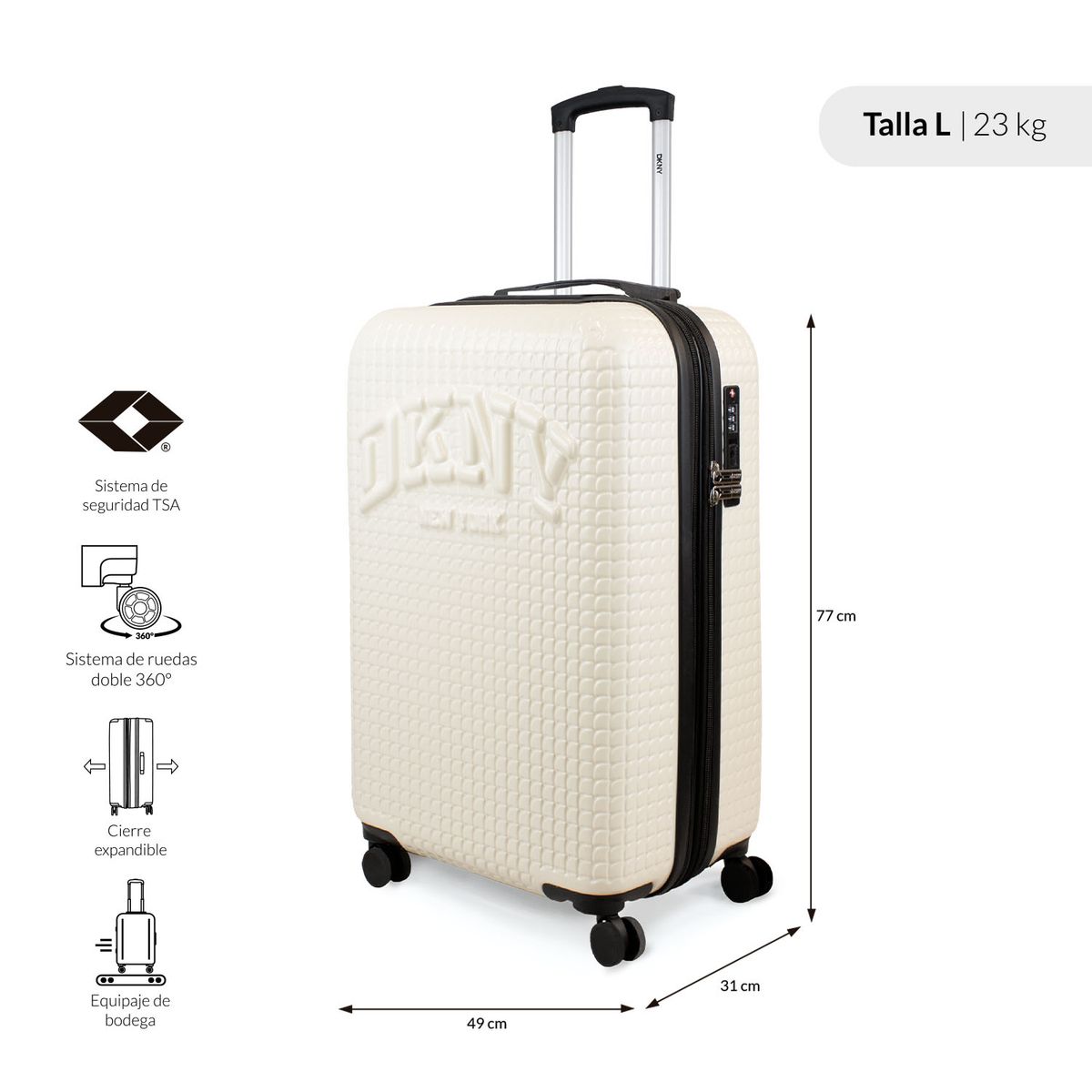 DKNY - Maleta Grande Donna Karan Hot Town 23k blanca DKNY