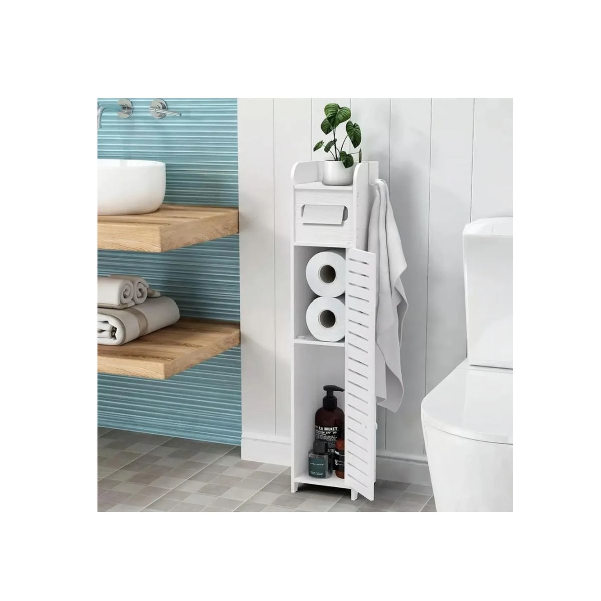 GENERICO - Estante De Baño Organizador Blanco 15X16X80cm