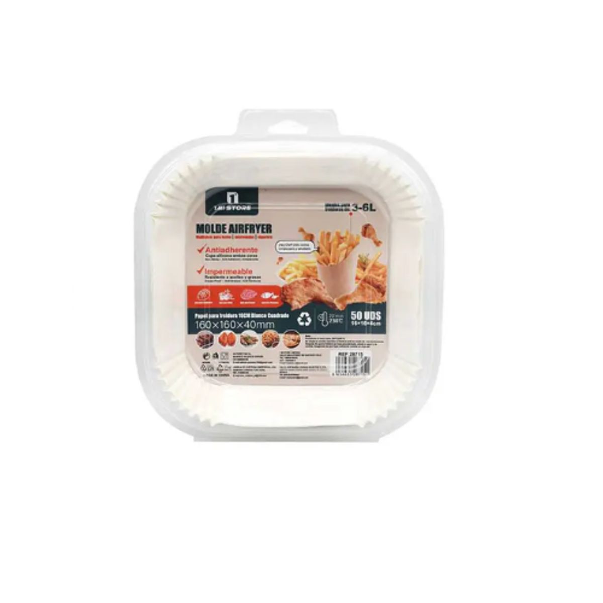 GENERICO - Papel Para Freidora De Aire 16CM Blanco Cuadrado 50unid 3-6L