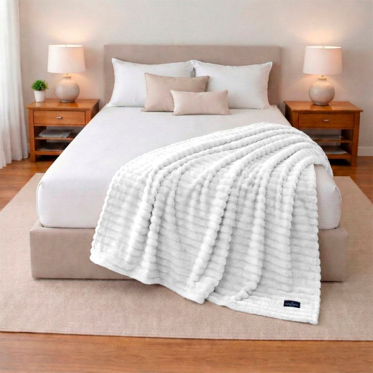 Manta de cama Home Jacquard Franela ultrasuave 127x178cm blanca Blanco 1 PLAZA