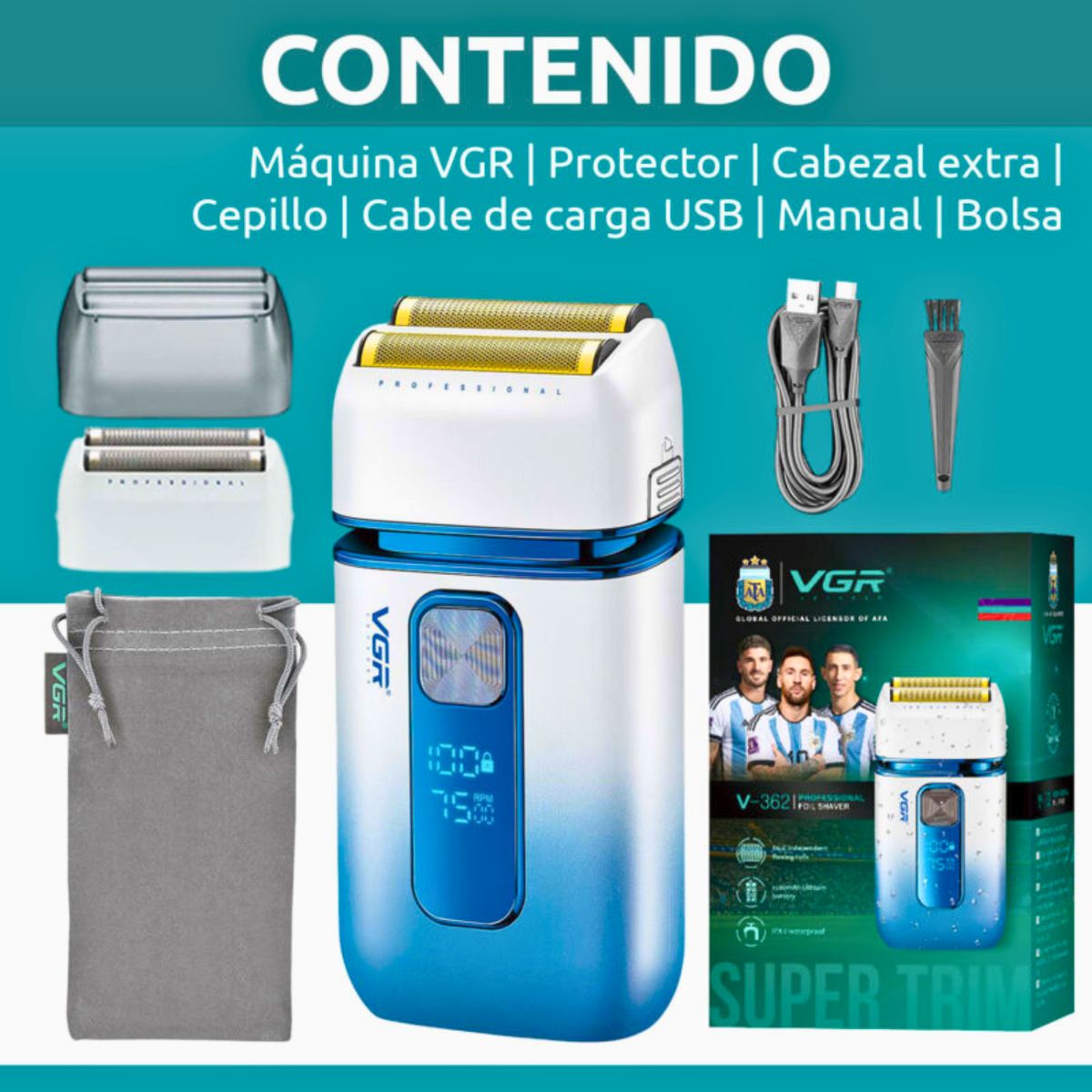 VGR - Afeitadora Shaver Vgr V-362 Eléctrica 2en1 Trimmer Color Blanco