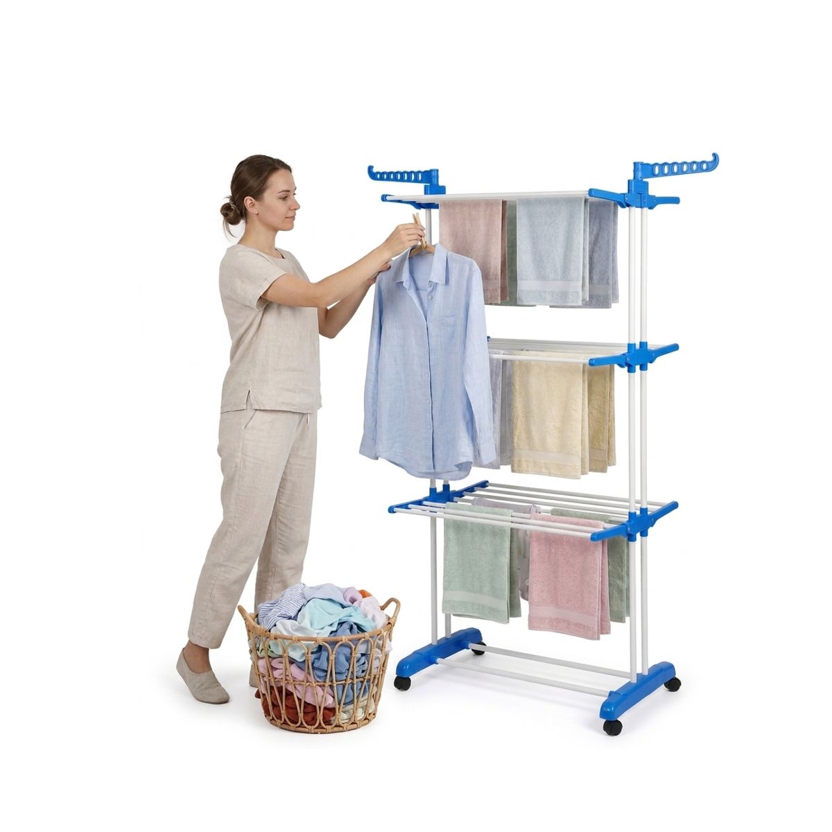 GENERICO - Tendedero de Ropa Vertical 3 Niveles Reforzado - Soporta 40kg