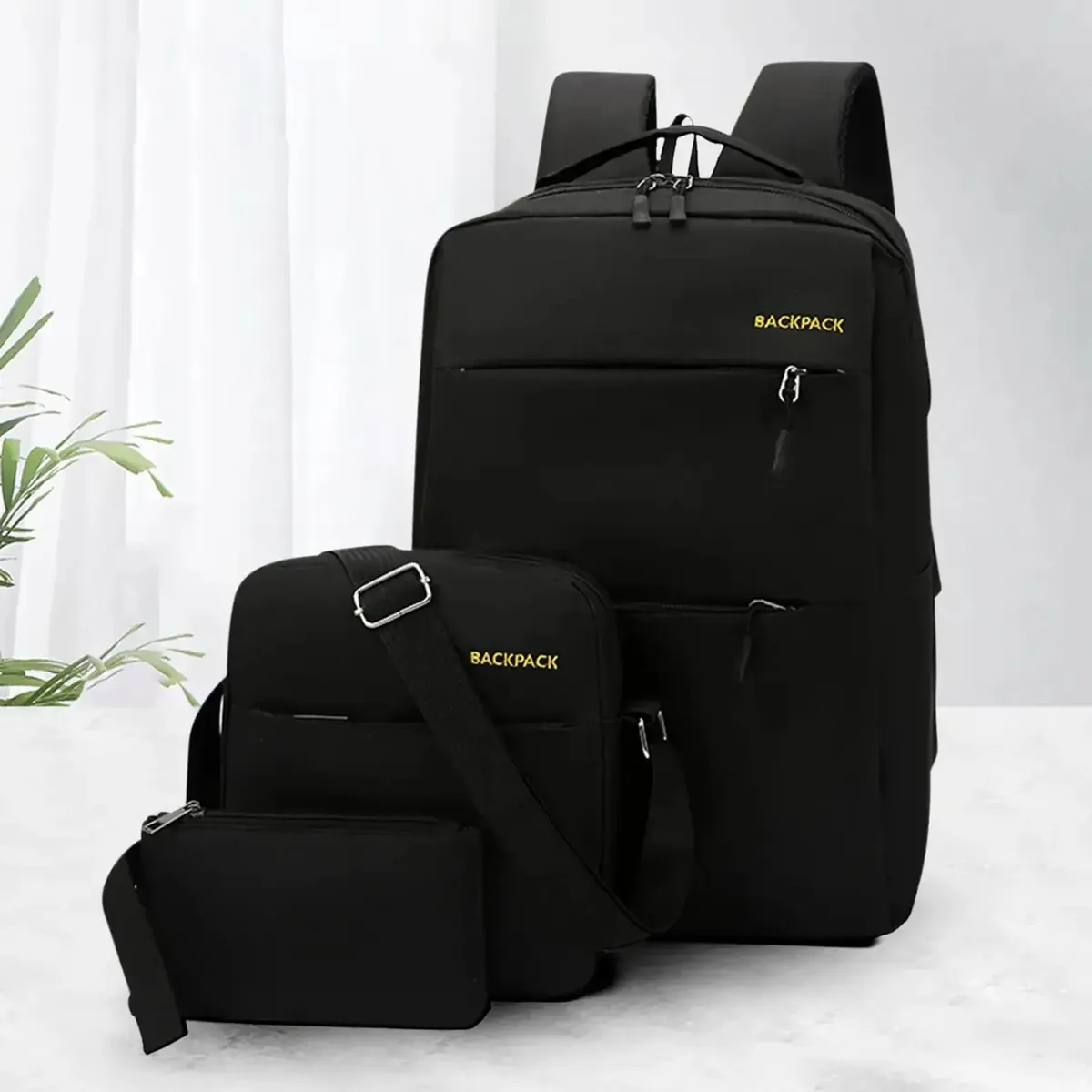 GENERICO - Kit Mochila Urbana Para Notebook Morral Estuche Pack De 3 Bolsos Mochila - NEGRO.