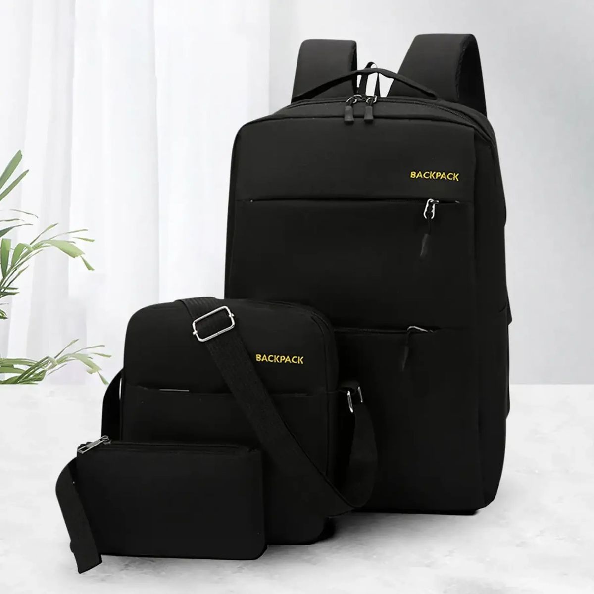 GENERICO - Kit Mochila Urbana Para Notebook Morral Estuche Pack De 3 Bolsos Mochila - NEGRO.