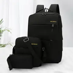 GENERICO - Kit Mochila Urbana Para Notebook Morral Estuche Pack De 3 Bolsos Mochila - NEGRO.