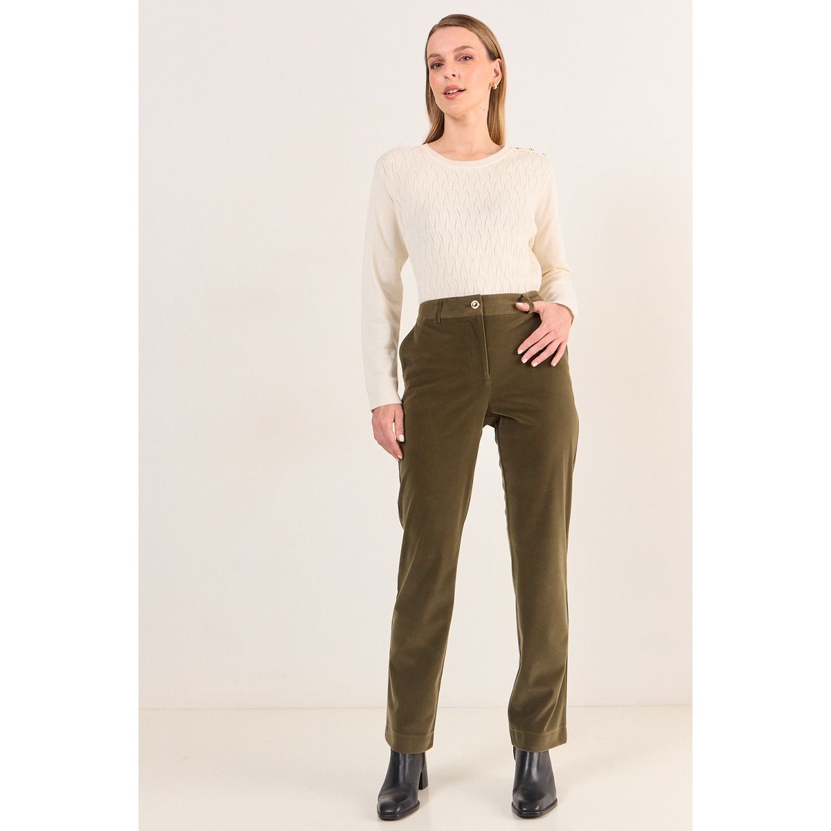 MA GRIFFE - Pantalon Terciopelo Mujer Verde Oliva Magriffe
