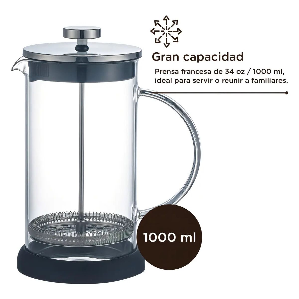 GENERICO - Cafetera Francesa Home  1L Vidrio Filtro Inoxidable Blanca BELUG