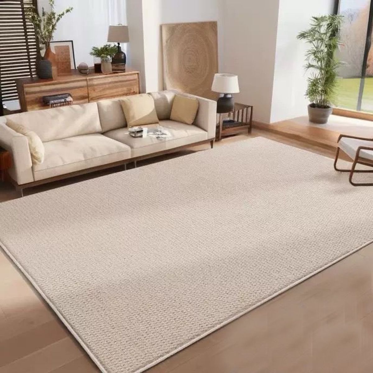 GENERICO - ALFOMBRA TEJIDA ANTIDESLIZANTE DE 200CM X 240CM COLOR BEIGE CM
