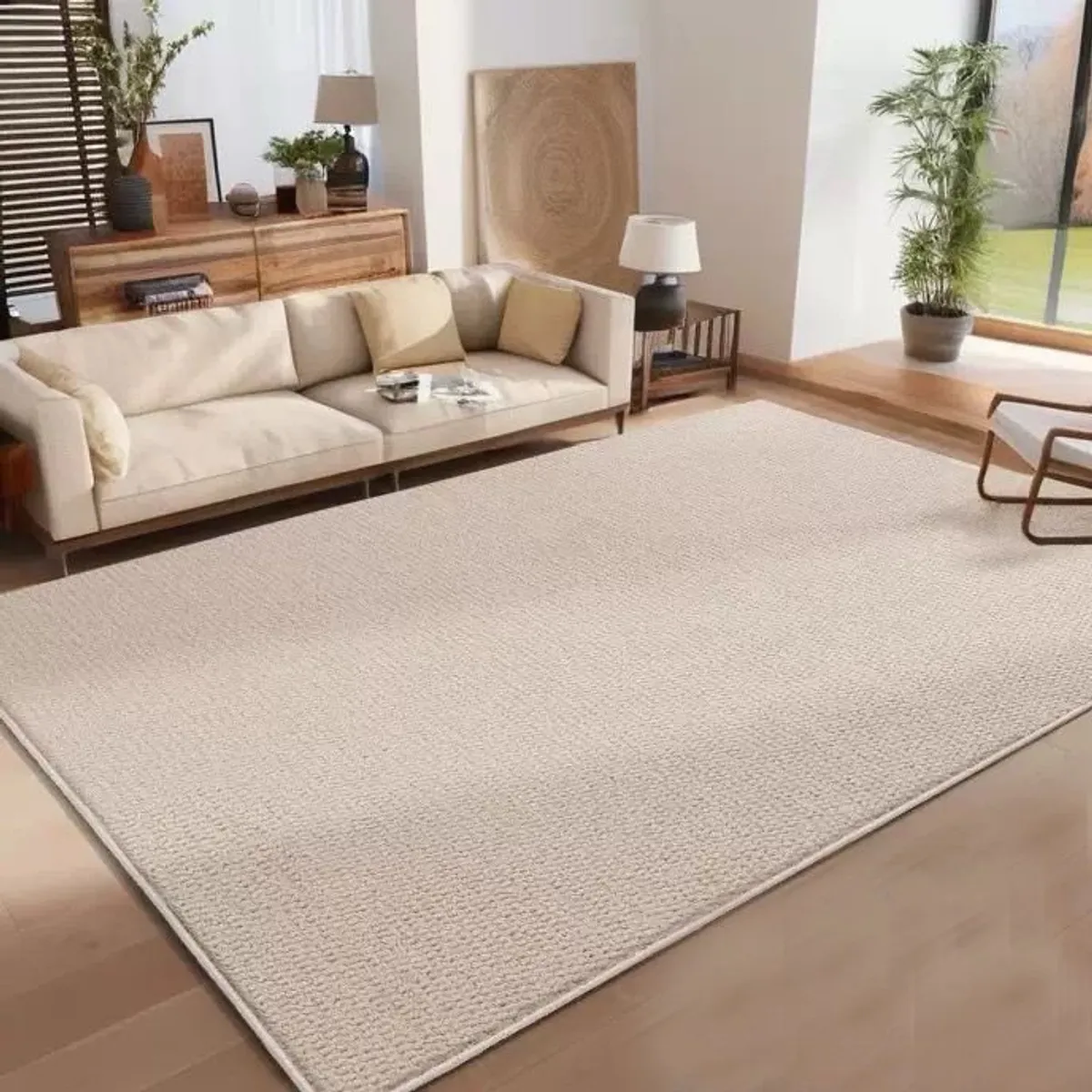 GENERICO - ALFOMBRA TEJIDA ANTIDESLIZANTE DE 200CM X 240CM COLOR BEIGE CM