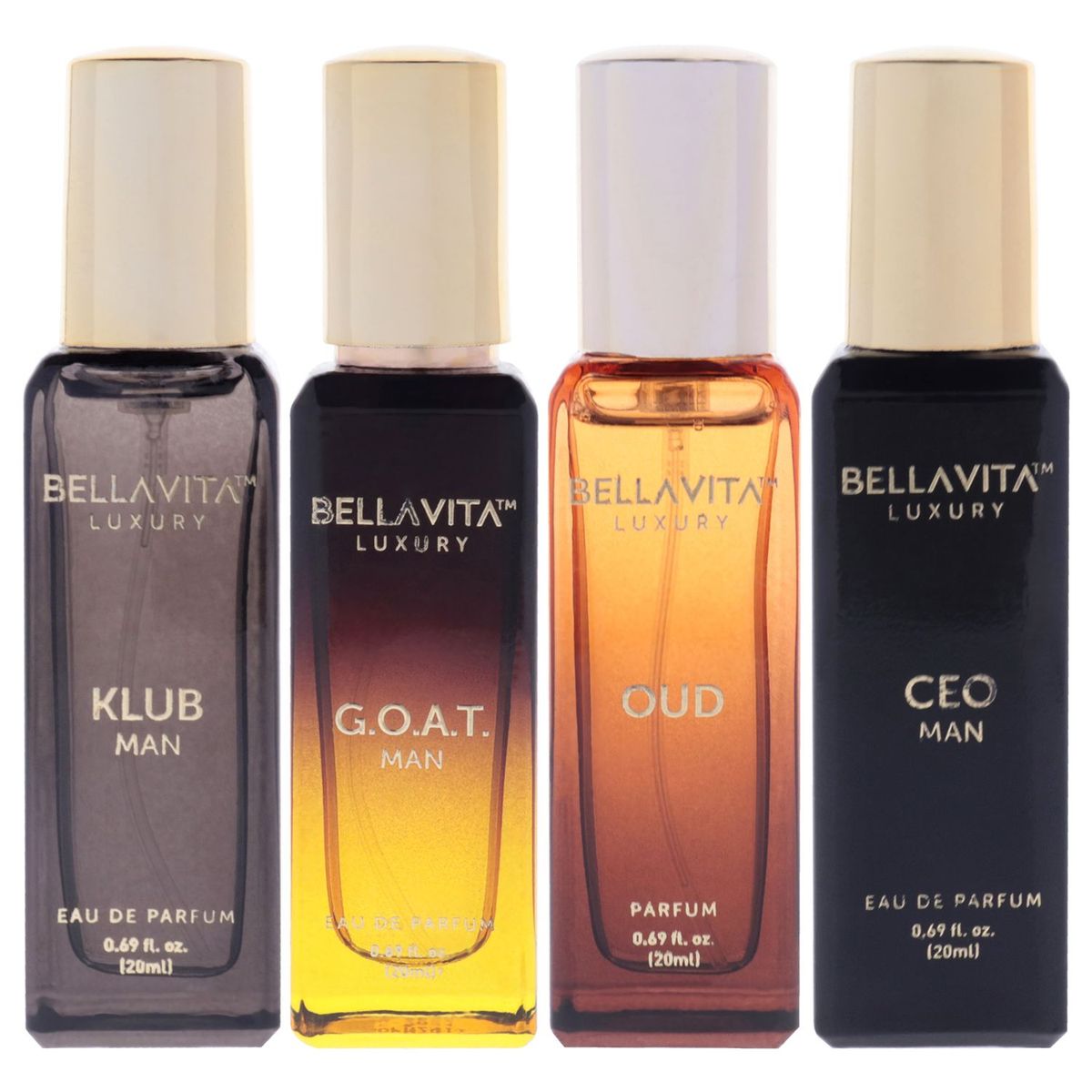 GENERICO - Bellavita Luxury Perfume Gift Set Hombre 4 Piezas EDP 20 ml Ceo EDP + 20 ml Oud Parfum + 20 ml Klub EDP + 20 ml Luxury EDP