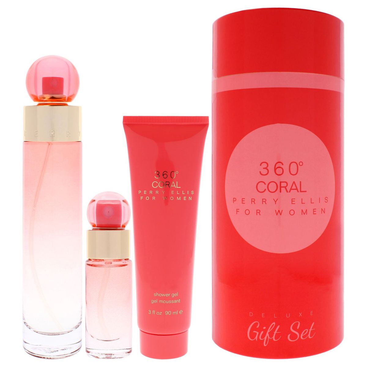 PERRY ELLIS - Perry Ellis 360 Coral Gift Set Mujer 3 Piezas EDP 101 ml EDP + 0.25 EDP Mini + 89 ml Shower Gel