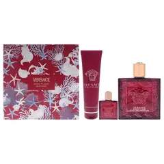 VERSACE - Eros Flame Gift Set Hombre 3 Piezas EDP 101 ml EDP + 5 ml EDP Mini + 148 ml Shower Gel