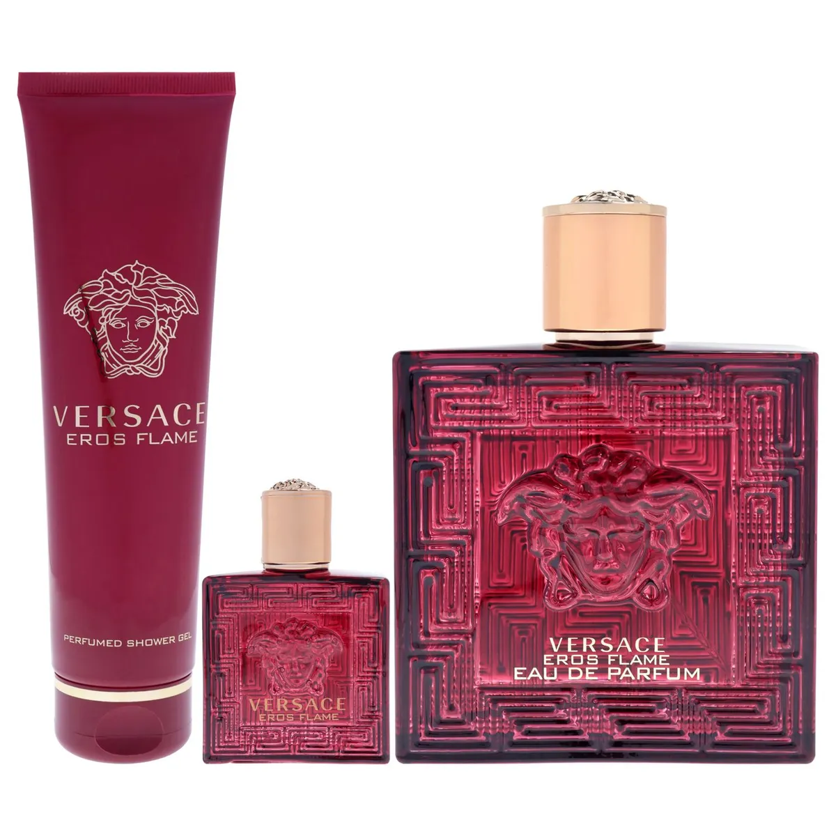 VERSACE - Versace Eros Flame Gift Set Hombre 3 Piezas EDP 101 ml EDP + 5 ml EDP Mini + 148 ml Shower Gel