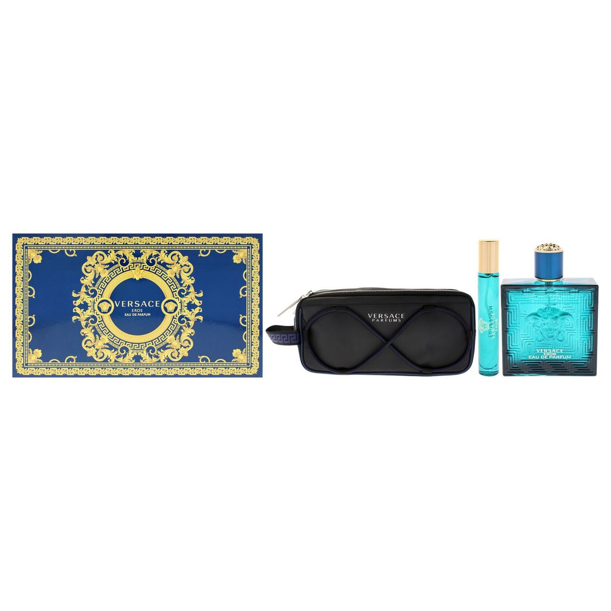 VERSACE - Versace Eros Gift Set Hombre 3 Piezas EDP 101 ml EDP + 8.9 ml EDP Mini + Pouch