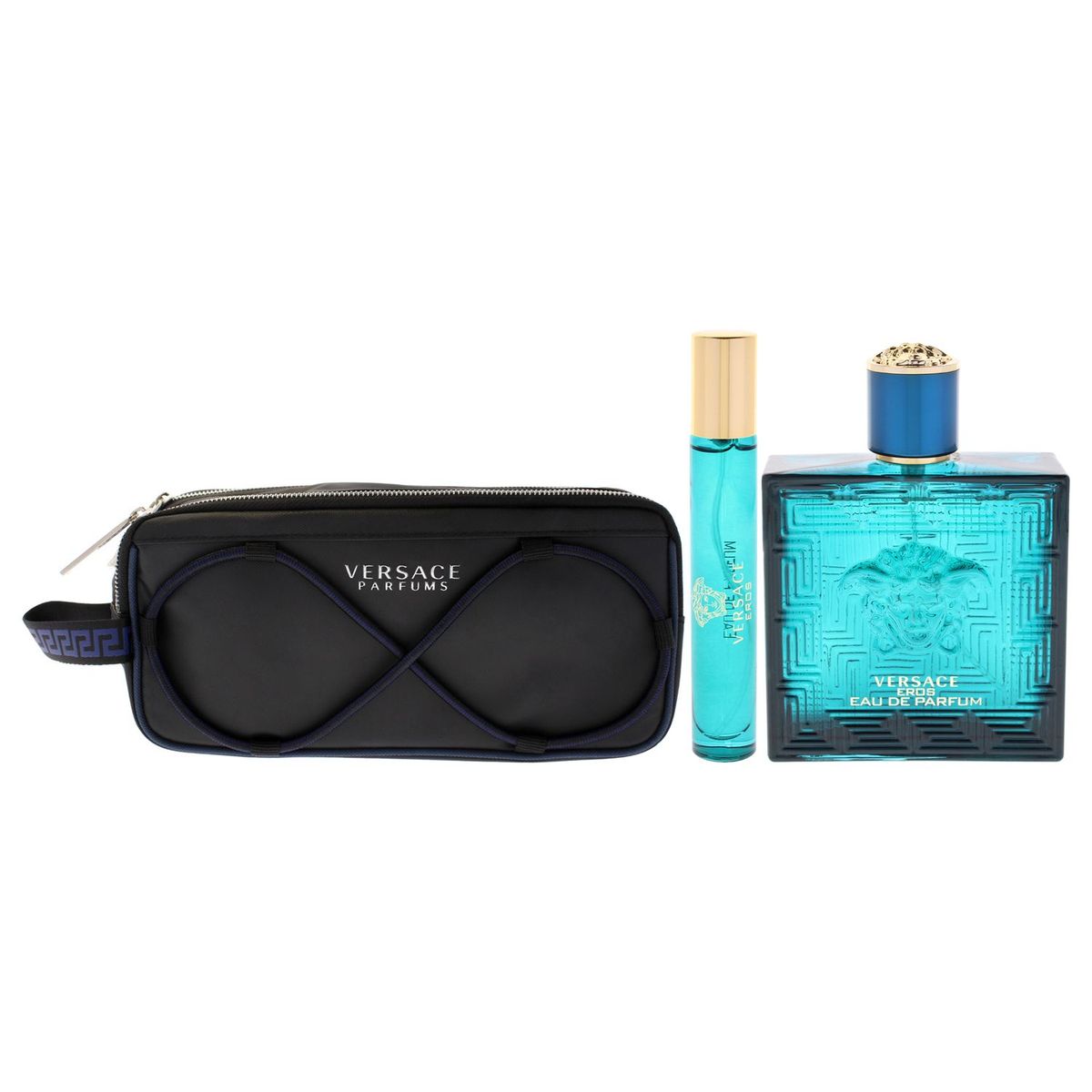 VERSACE - Versace Eros Gift Set Hombre 3 Piezas EDP 101 ml EDP + 8.9 ml EDP Mini + Pouch