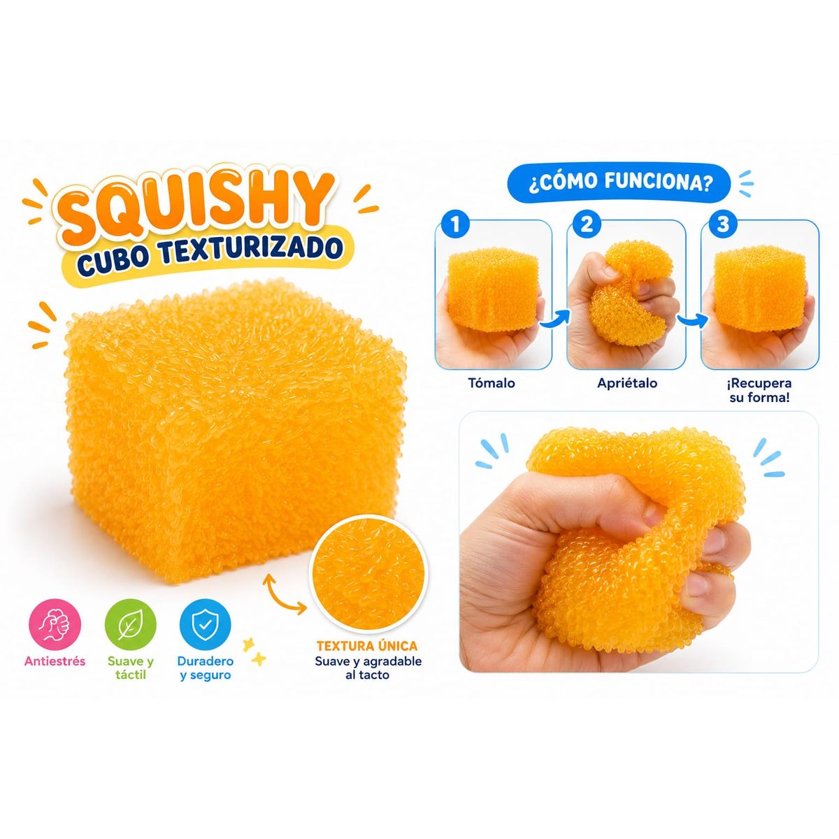 GENERICO - Squishy Cubos  texturizado  2 piezas pinch ice cube   - Juguete sensorial para la ansiedad. Stress