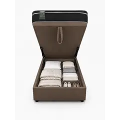 GENERICO - Base Baúl 1 Plazas Onyx Café + Colchón Mery Desing – Sistema Hidráulico Premium