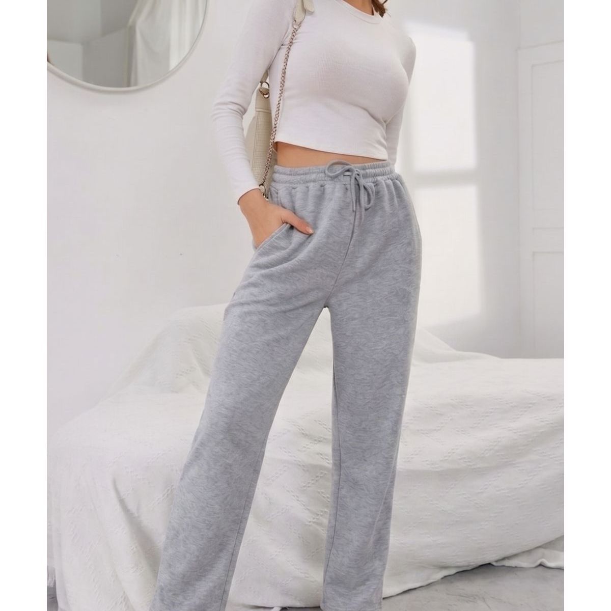 LOOK SHOP - Pantalón Buzo Mujer Recto Slim Forro Polar 676