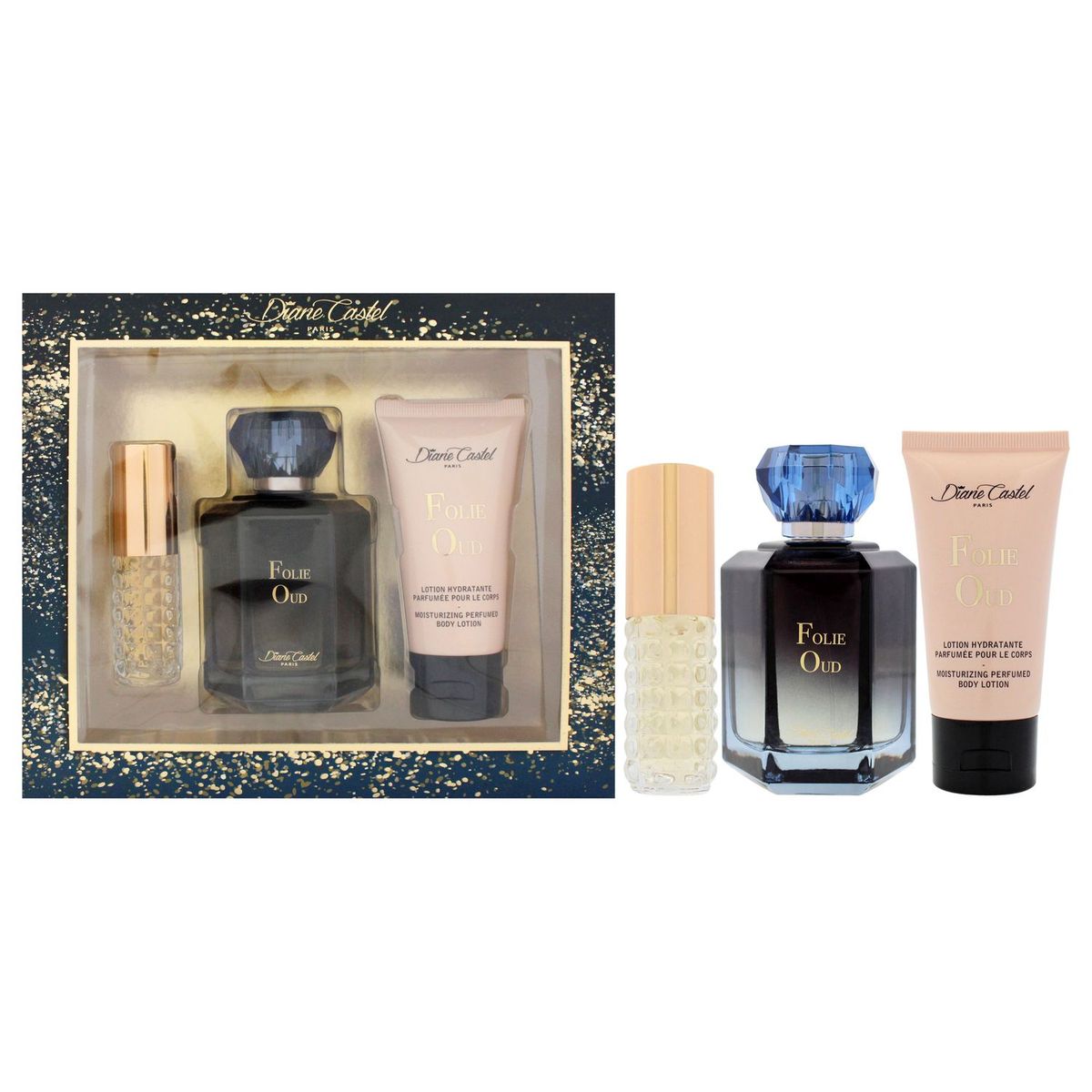 GENERICO - Diane Castel Folie Oud Gift Set Mujer 3 Piezas EDP 98 ml EDP + 10 ml EDP Mini + 50 ml Body Lotion