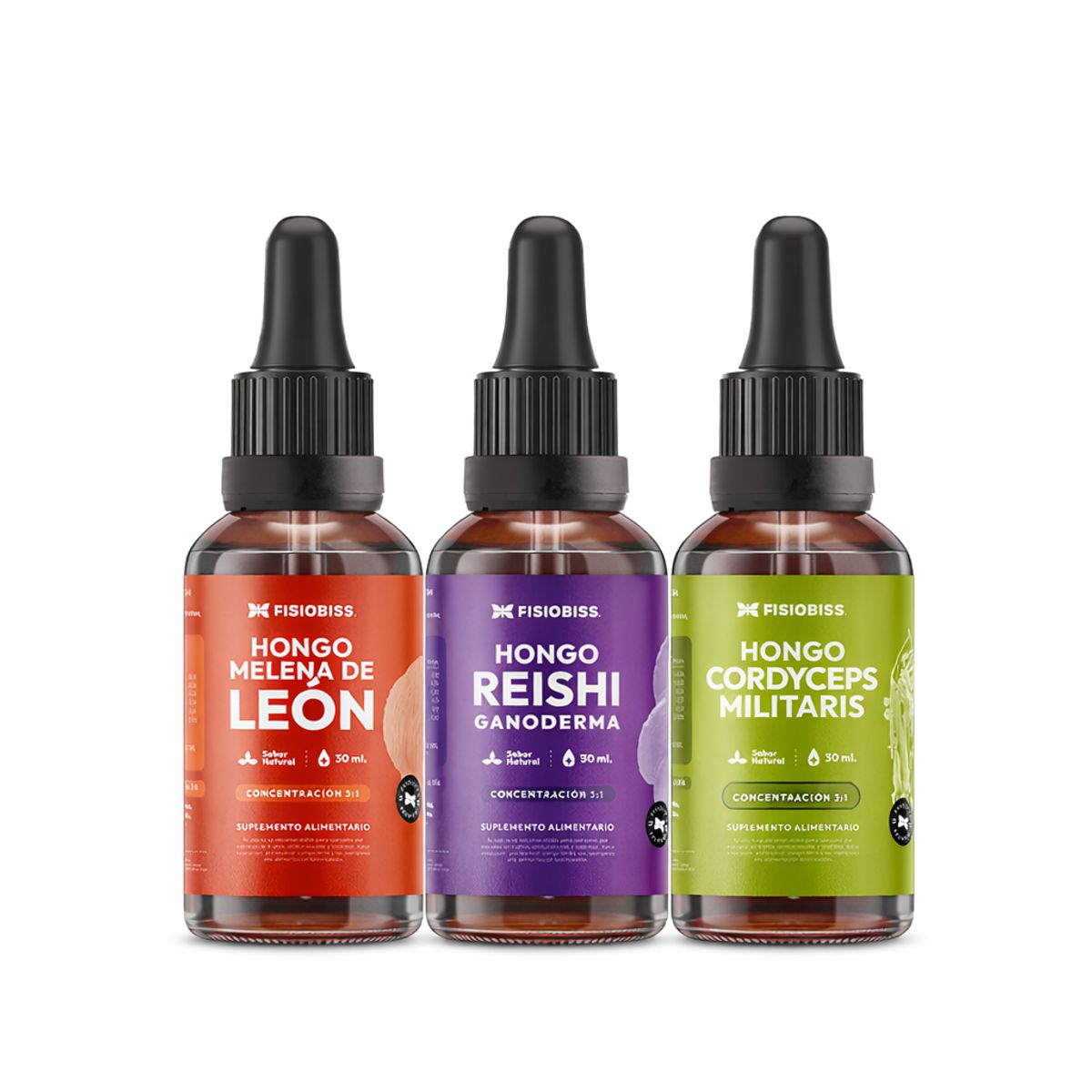 GENERICO - Pack Bienestar Integral Melena de Leon + Reishi + Cordyceps Extracto Gotas 30ml X3  FISIOBISS