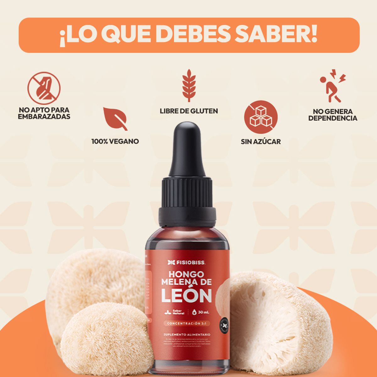 GENERICO - Pack Hongos Adaptogenos Melena de Leon + Cordyceps + Reishi + Cola de Pavo Extracto Gotas 30ml X4  FISIOBISS