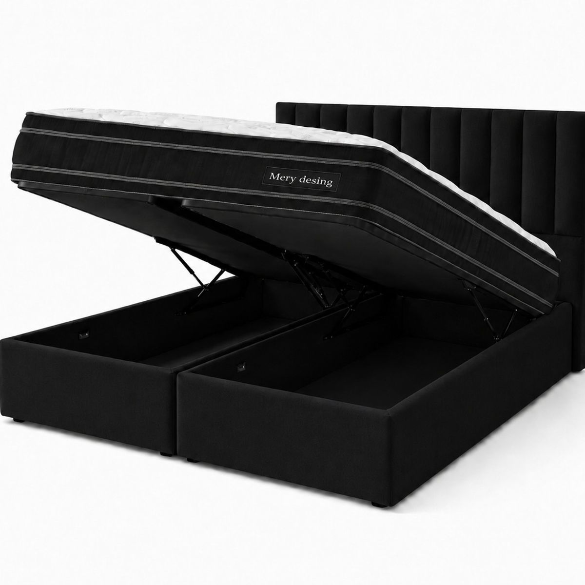 GENERICO - Cama Funcional Baúl  King  + Colchón Excellence Plus + Respaldo Turin Negro Lino