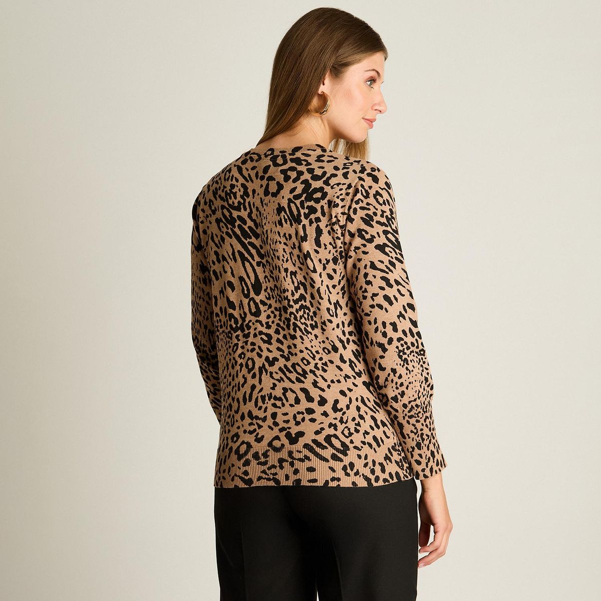 LORENZO DI PONTTI - Cardigan Camel Animal Print Cuello Redondo con Botones