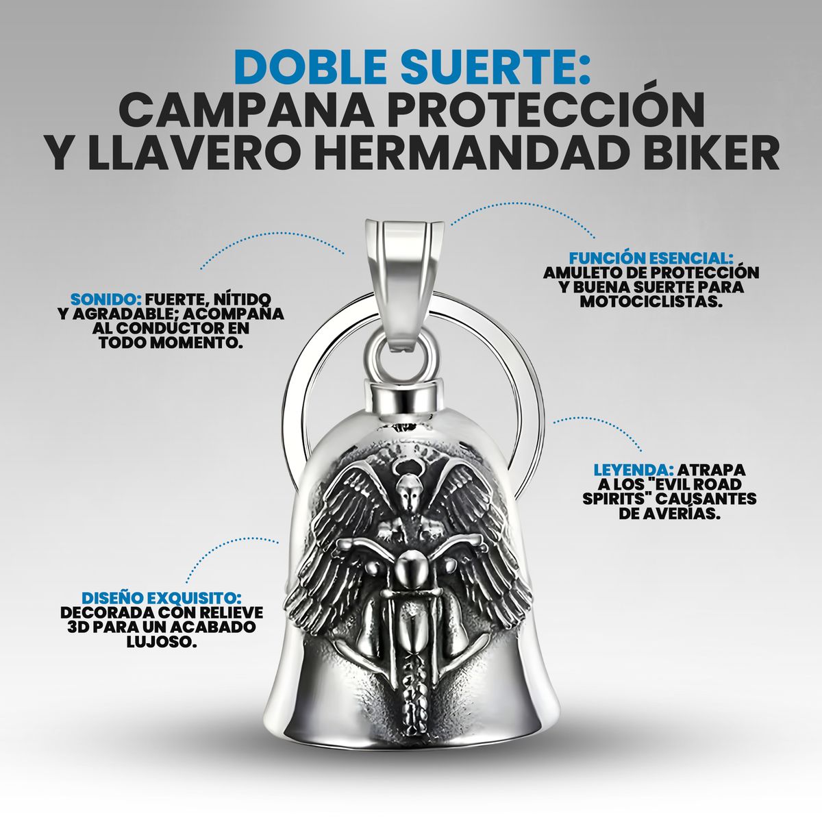 GENERICO - Campana Biker Guardian Bell Amuleto Moto Proteccion Espiritual Simbolo Buena Suerte