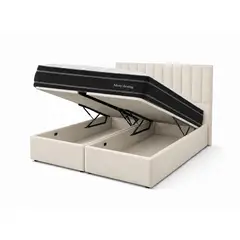GENERICO - Cama King Turin Crudo Baúl Multifuncional + Base + Respaldo + Colchon Mery Desing