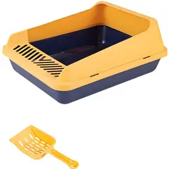 GENERICO - Arenero para Gato Caja Sanitaria Abierta Pequeña con Pala, Plástico Amarillo y Azul BELUG