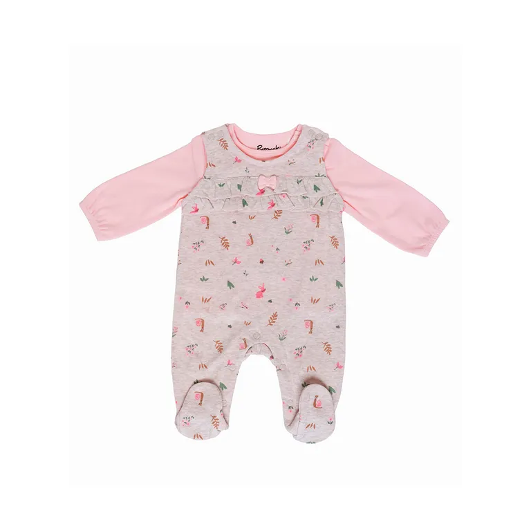 Conjunto Bebe Nina Jardinera Estampada 2 Piezas con Top Manga Larga Rosado Bebe 0 MESES