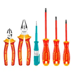 TOTAL TOOLS - Set Juego Alicates + Destornilladores Aislados 6 Pcs Total