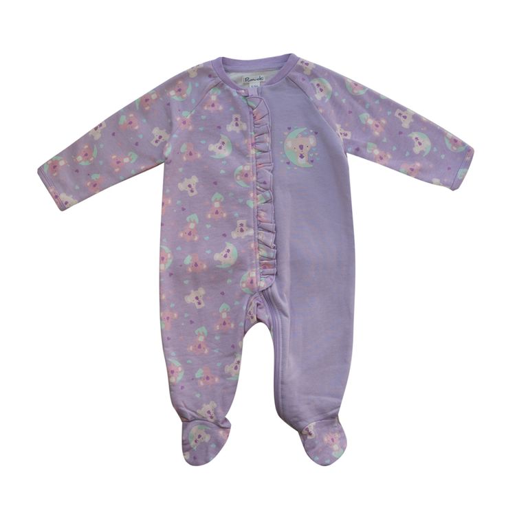 Enterito Pijama Franela Nina con Patitas Antideslizantes Lila Claro 0-3 MESES